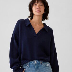GAP Shrunken Polo Sweater - Navy Blue Size Small Tall